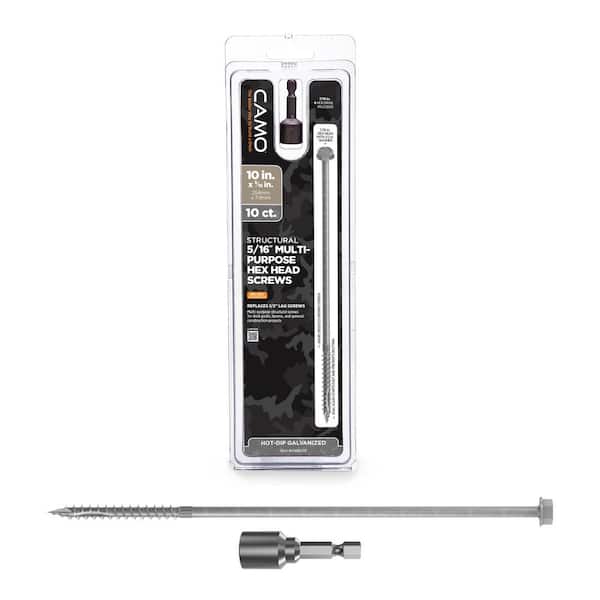 CAMO 5/16 in. x 10 in. Hex Head Multi-Purpose Hex Drive Structural Wood Screw - Hot Dip Galvanized (10-Pack)