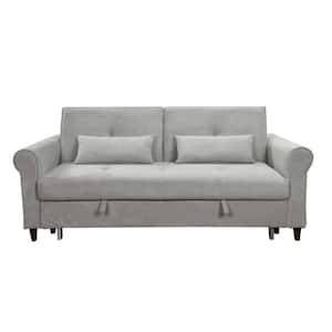 Gray 3 in 1 Pullout Convertible Sleeper Sofa Bed with 2 Pillows