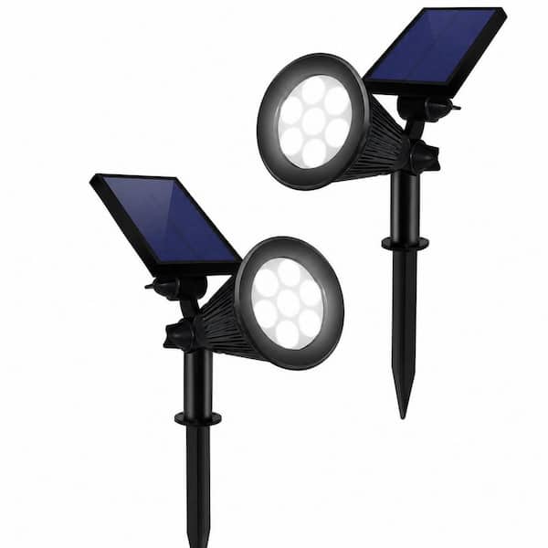 ABS Solar Powered Outdoor LED Spotlights Adjustable Landscape Flagpole Lights Dusk-to-Dawn White 2-Pack