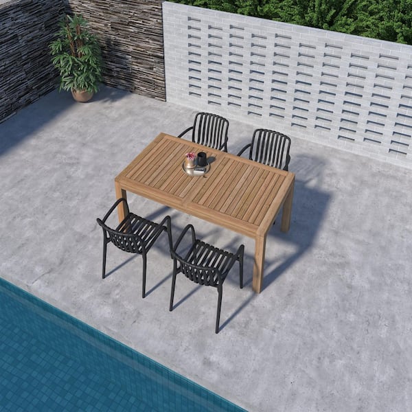 Georgette 5-Piece Solid Teak Wood 100% FSC Rectangular Patio Dining Set Black