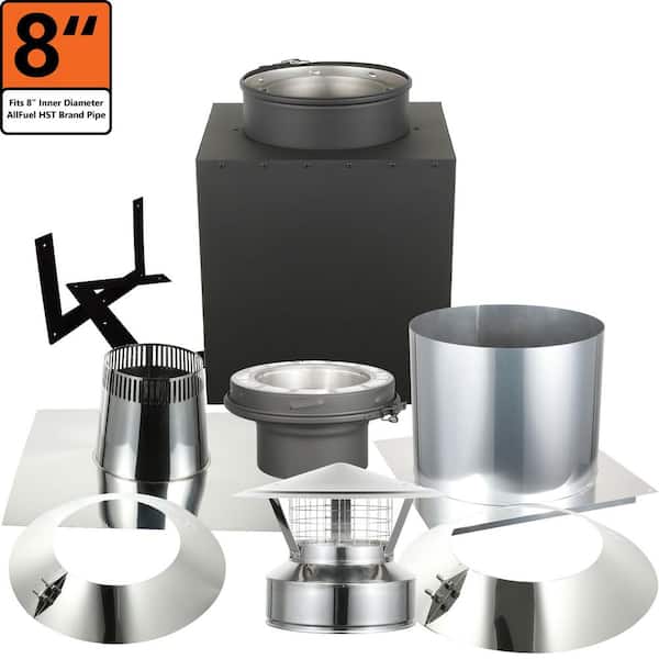AllFuel 8 in. x 24 in. Double Wall Through the Attic Chimney Pipe Starter Kit for Flat Roof Installations