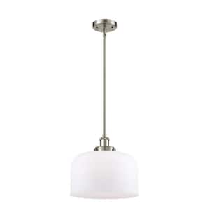 Bell 60-Watt 1-Light Brushed Satin Nickel Shaded Mini Pendant Light with Frosted Glass Shade