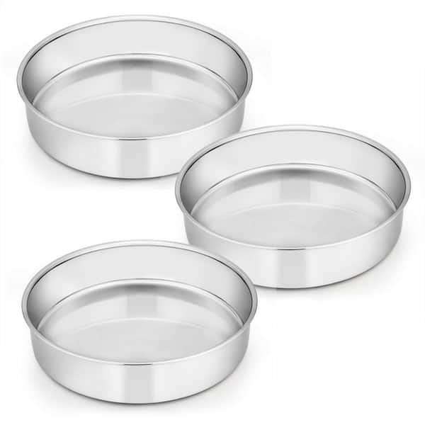 8 in. Stainless Steel Round Layer Cake Baking Pans for Kitchen Oven, Silver (3-Pack)