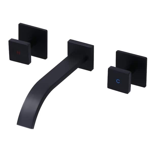 Double Handle Wall Mounted Waterfall Bathroom Faucet in Matte Black