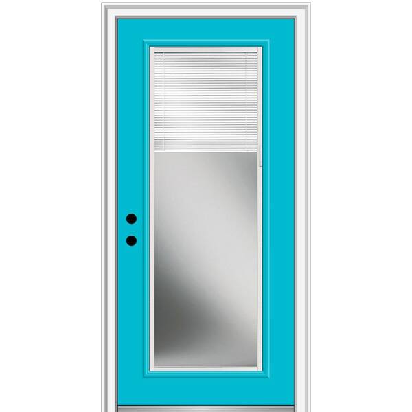 MMI Door 32 in. x 80 in. Internal Blinds Right-Hand Inswing Full-Lite Clear Painted Fiberglass Smooth Prehung Front Door