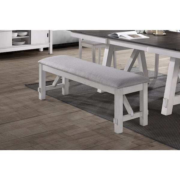 NEW CLASSIC HOME FURNISHINGS Maisie White Polyester Fabric Bench with Polyester Fabric Seat