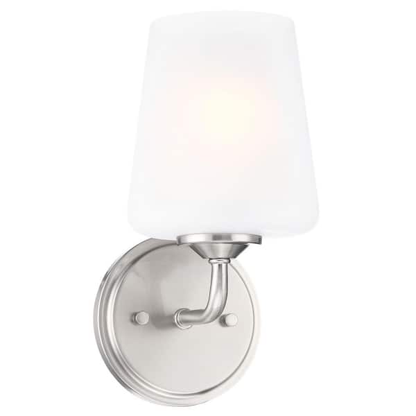 Corin 5.4 in. 1-Light Satin Nickel Wall Sconce with Frosted Glass Shade