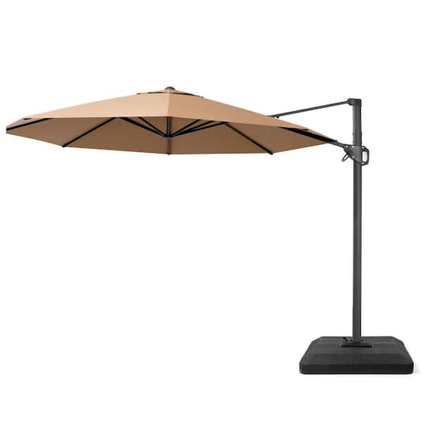 11.5 ft. Octagon Aluminium 360° Rotation Tilt Cantilever Patio Umbrella in Tan with Stand Weights for Pool Garden