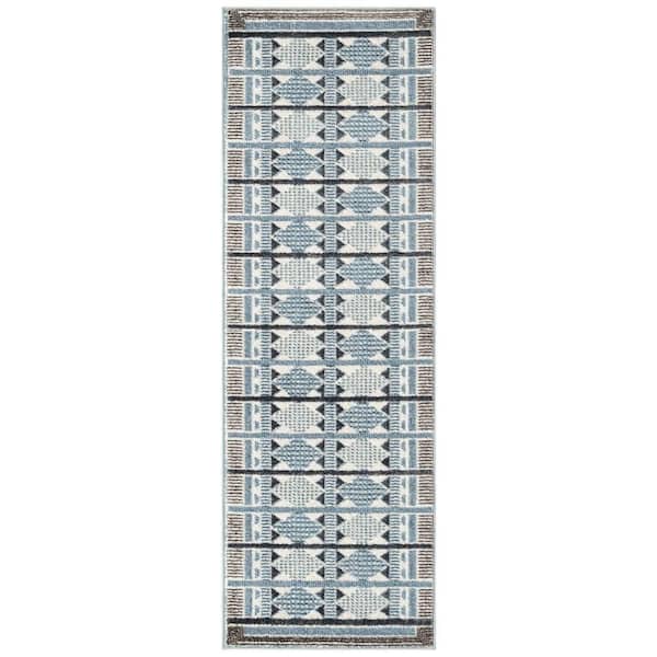 Nourison Nordic Blue 2 ft. x 6 ft. Geometric Contemporary Runner Area Rug