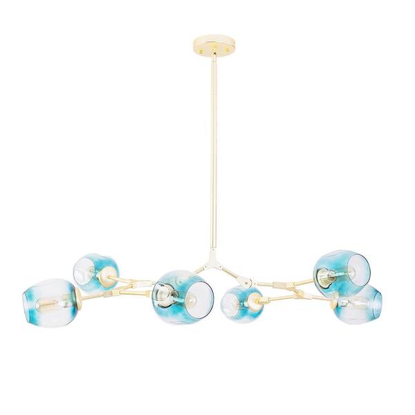 Bella Depot 6-Light Gradient Blue Modern Linear Chandelier with Gold Adjustable Arms and Glass Shades