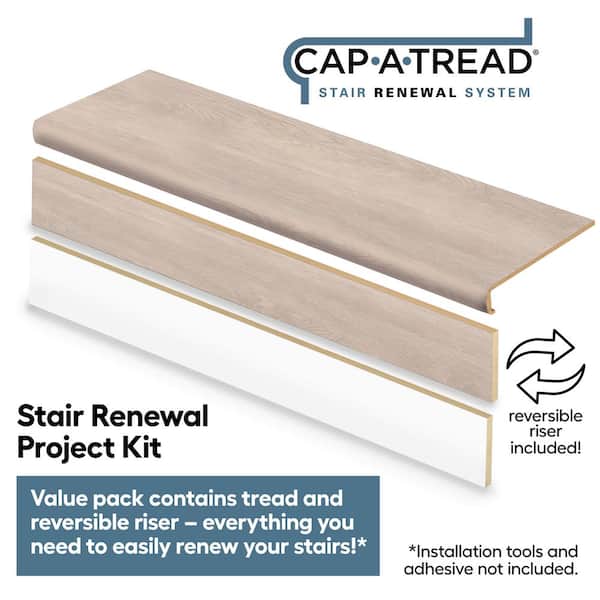 Cap A Tread Frenchman By Ok/Inman Lk/Soft Ok Glzd/Spring Prk 47in.Lx12.15in.Wx2.28in.T Laminate Stair Tread and Reversible Riser Kit