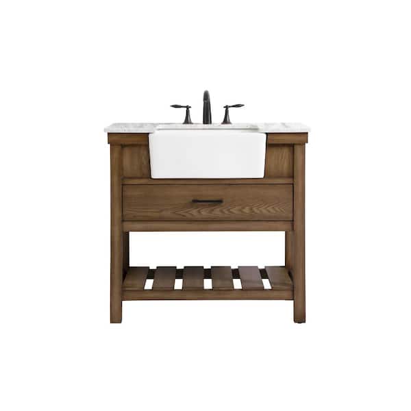 Unbranded Simply Living 36 in. W x 22 in. D x 34.125 in. H Bath Vanity in Driftwood with Carrara White Marble Top