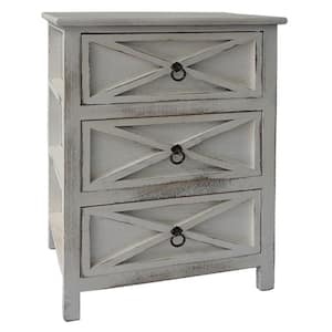 25.59 inches H White 3-Drawer Wooden Accent Cabinet with X Shape Design and Ring Pulls