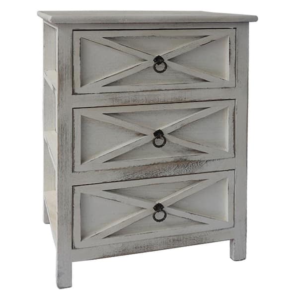THE URBAN PORT 25.59 inches H White 3-Drawer Wooden Accent Cabinet with X Shape Design and Ring Pulls