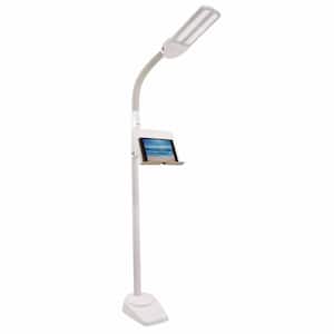 52 in. to 62 in. White Dual Head LED Floor Lamp with Tablet
