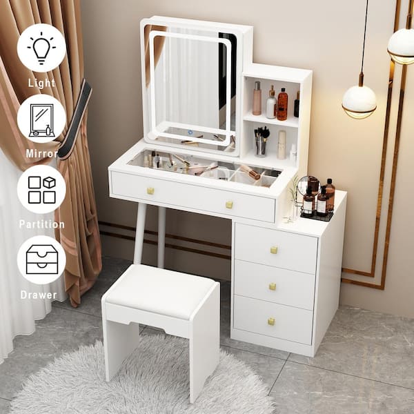 Latitude Run® Brizeyda Wall-Mount Makeup Vanity Dressing Table with Drawers  and Hair Dryer Holder, Salon Stations & Reviews | Wayfair