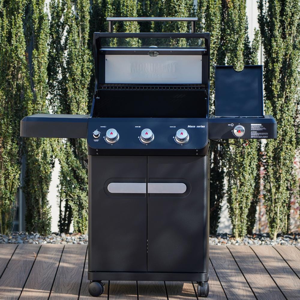 Mesa Black Stainless Steel 3-Burner Propane Gas Grill with Side Burner