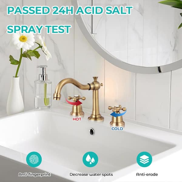 Double handle 8 in. Widespread Bathroom Faucet 3-Hole Bathroom Sink Faucet with Pop-Up Drain in Antique Brass (2-Pack)
