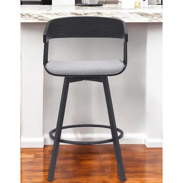 HomeRoots 27 in. Light Gray High Back Metal Counter Stool Fabric Seat