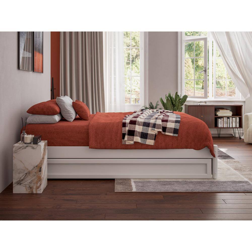 Barcelona White Full Wood Platform Bed with Twin Trundle