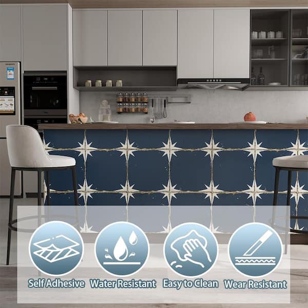 24 in. x 120 in. Navy Blue Peel and Stick Vinyl Flooring Roll, Water-Resistant Backsplash Roll (20 sq. ft. )