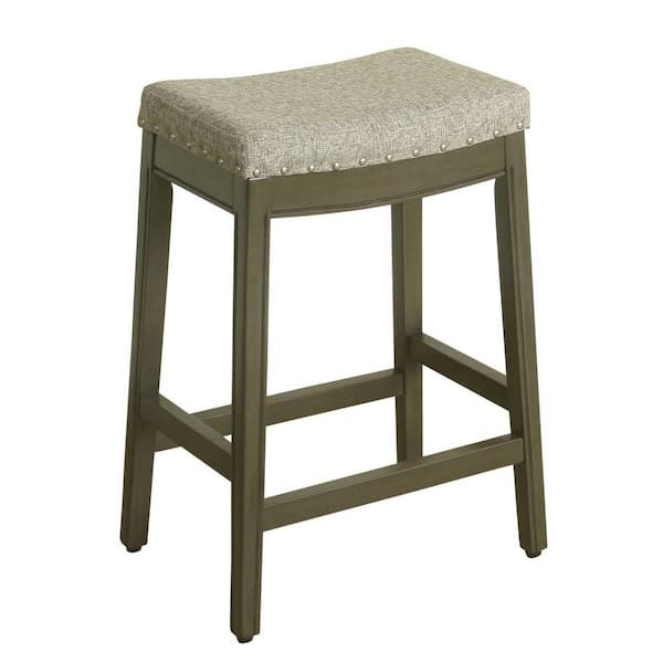Homepop Blake 26 in. Heathered Gray Tweed with Nailheads Backless Wood Counter Height Barstool