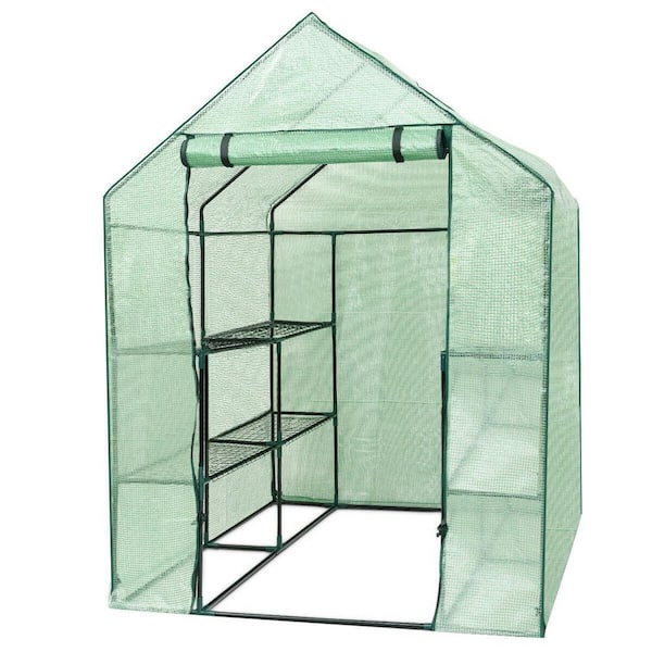 WELLFOR 57 in. W x 57 in. D x 77 in. H Outdoor Walk In Greenhouse with 8-Shelves