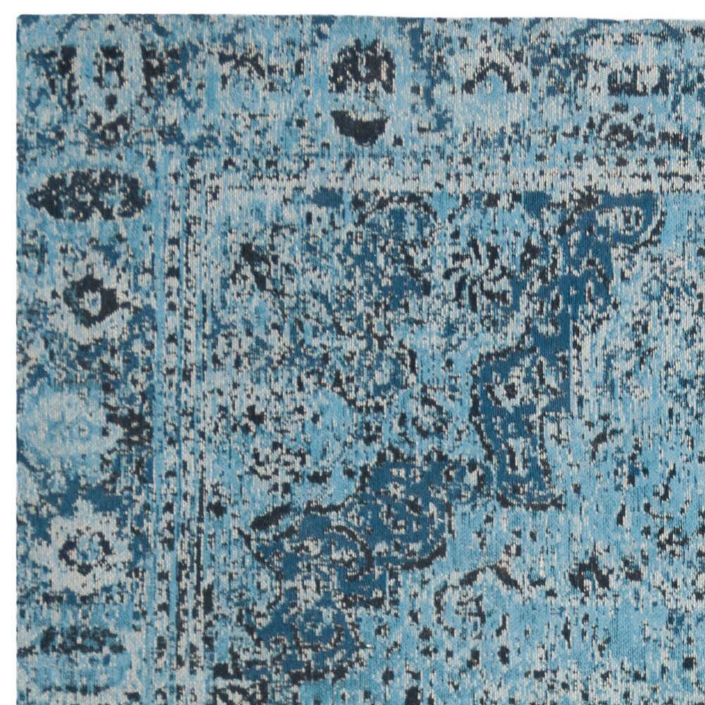 Gray and Teal Geometric Synthetic Runner Rug, 2'3" x 16'