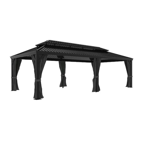 24 ft. W x 14 ft. L Aluminum Double Hardtop Gazebo with Curtains and Netting