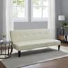 HOMESTOCK Cream Futon Sofa Bed, Faux Leather Futon Couch, Sofa Bed ...