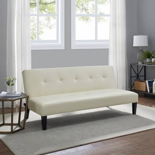 MAYKOOSH 68.5 In. W. Armless Faux Leather Rectangle Futon Sofa in. White