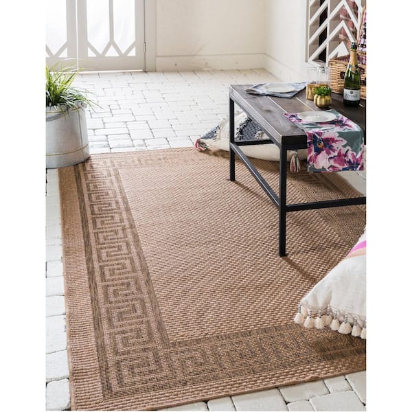 Outdoor Greek Key Light Brown 5' 3 x 8' 0 Area Rug