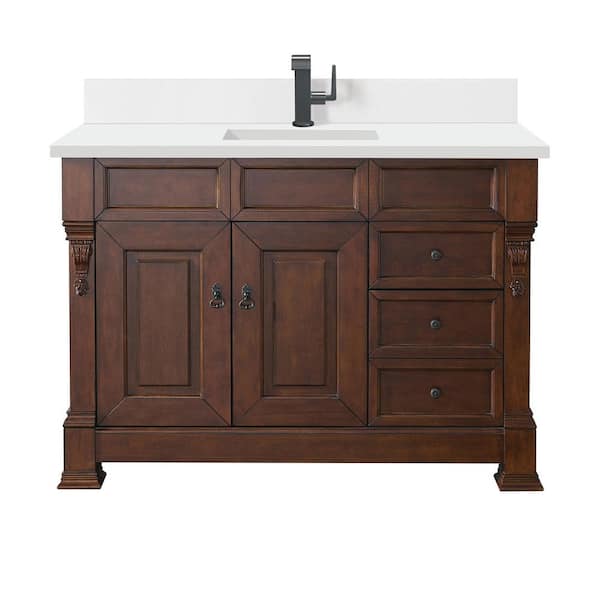James Martin Vanities Brookfield 48.0 in. W x 23.5 in. D x 34.3 in. H Single Bathroom Vanity in Warm Cherry with White Zeus  Quartz Top