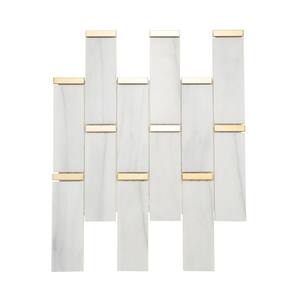 White Marble and Gold Steel Trim Subway Mosaic Tile 11"x 11.75" (4.8 sq. ft.)