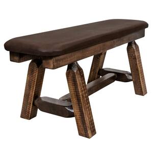 Homestead Collection 18 in. H Brown Wooden Bench with Saddle Pattern Upholstered Seat, 45 in. Length