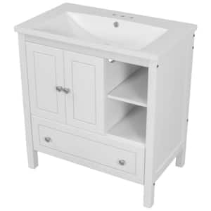 BY12 30 in. W x 18 in. D x 32 in. H Single Sink Freestanding Bath Vanity in White with White Ceramic Top