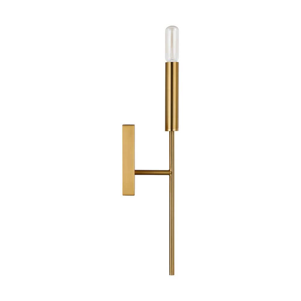 Burnished Brass Single Light Wall Sconce with White Drum Shade