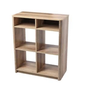 Radius 30.5 in. Coastal Oak Rectangle Wood Console Table with 4 Square Cube Storage Compartments