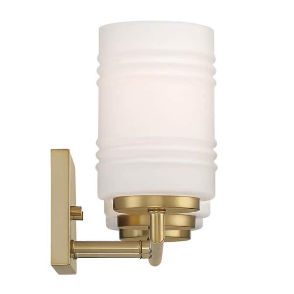 Leavenworth 23.5 in. 3-Light Brushed Gold Glam Vanity Light with Etched Opal Ribbed Glass Shades
