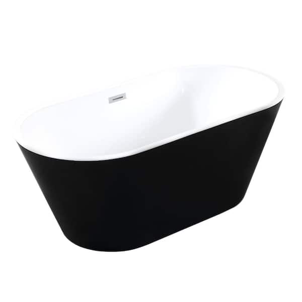 67 in. x 31 in. Acrylic Freestanding Soaking Bathtub with Chrome Center Pop-Up Drain in Black, Non-Whirlpool Bathtub