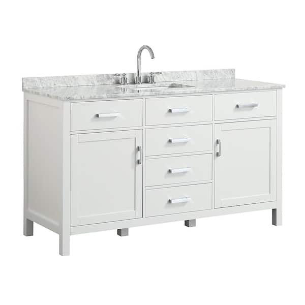 BEAUMONT DECOR Hampton 61 in. W x 22 in. D Bath Vanity in White with Marble Vanity Top in White