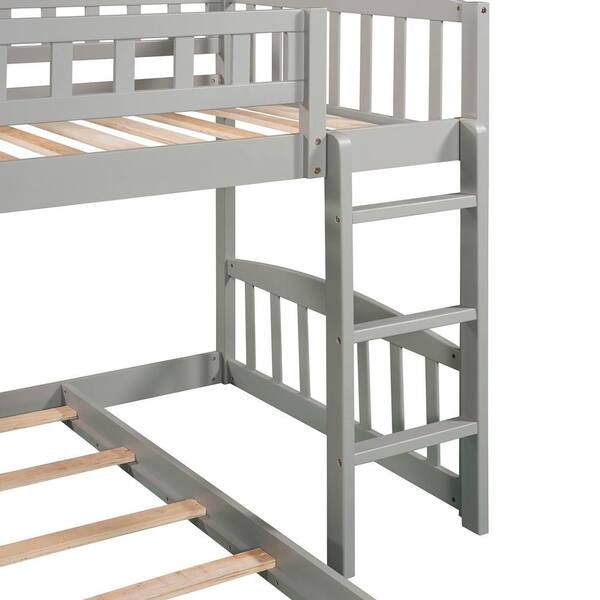 Stairway Gray Twin Over Twin Bunk Bed Frame with Slide and Storage  Staircase, Low Wood Bunk Bed for Kids Boys Girls