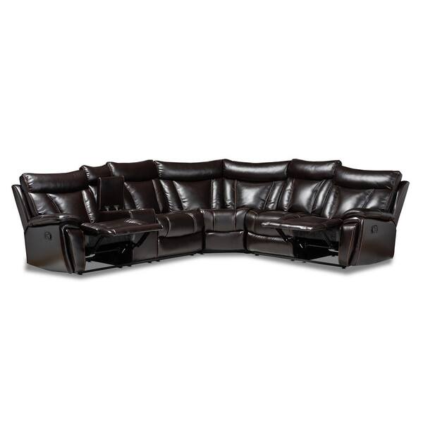 Baxton Studio Lewis 6 Piece Brown Faux, Faux Leather Curved Sectional Sofa Set