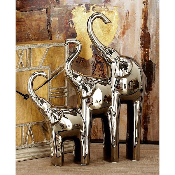2 in. x 14 in. Silver Ceramic Elephant Sculpture