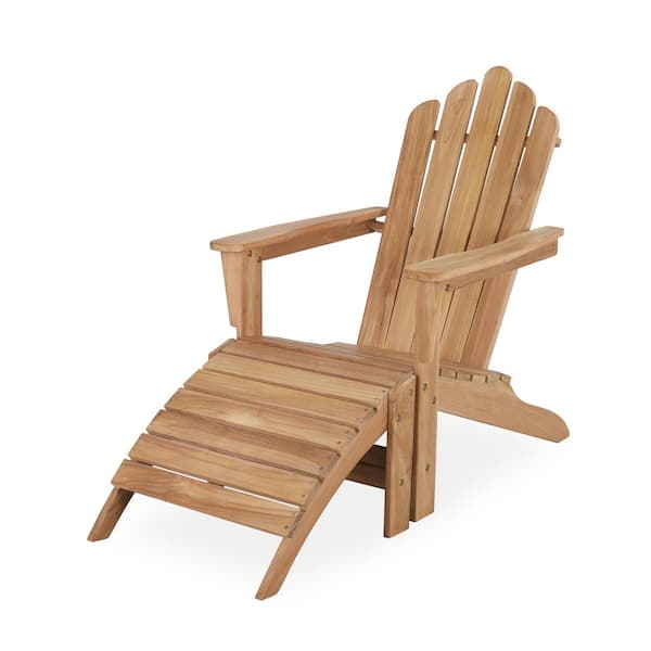 Yardgrace Teak Wood Adirondack Chair with Ottoman Set of 1