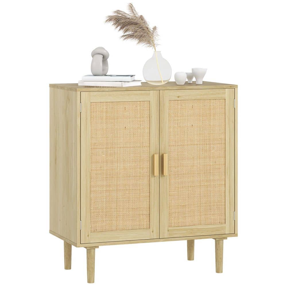 Natural Oak Bohemian Sideboard with Rattan Doors and Shelves