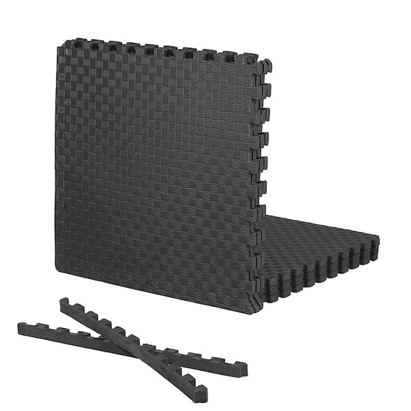 CAP Black 24" W x 24" L x 0.75" Thick EVA Foam Double-Sided Tatami Pattern Gym Flooring Tiles (6 Tiles/Pack) (24 sq. ft.)