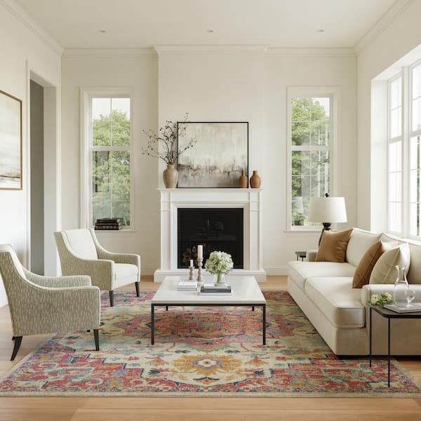 Passion Ivory/Pink 9 ft. x 12 ft. Persian Modern Transitional Area Rug