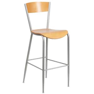 29.5 in. Natural Wood Seat/Silver Frame Bar Stool