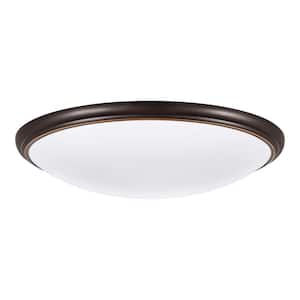 14 in. Light Brushed Nickel and Oil-Rubbed Bronze Adjustable CCT Integrated LED Flush Mount with Interchangeable Trim